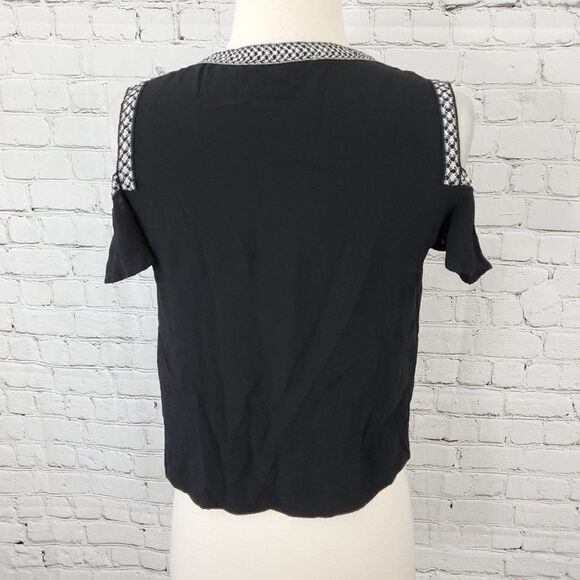 maje Cold Shoulder V-Neck Top Black White 1 S - Picture 4 of 6